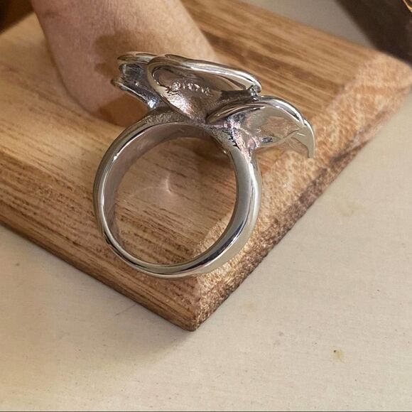 TK316 Stainless Steel Topaz Rhinestone Flower Ring Size 6 - Picture 8 of 8